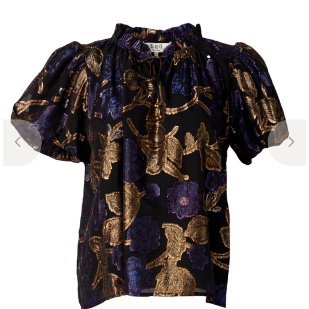 Sea NYC Leandra Black, Purple and Gold Floral Top Blouse, XS - Picture 2 of 8